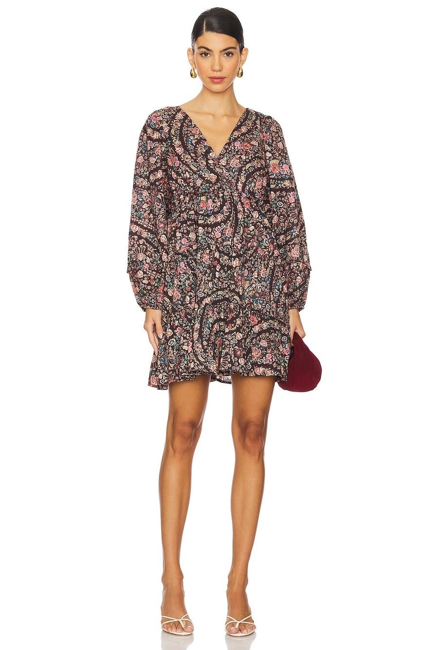 Cleobella Francesca Mini Dress Sz XS Divina Print Floral Brown Pink GREAT!